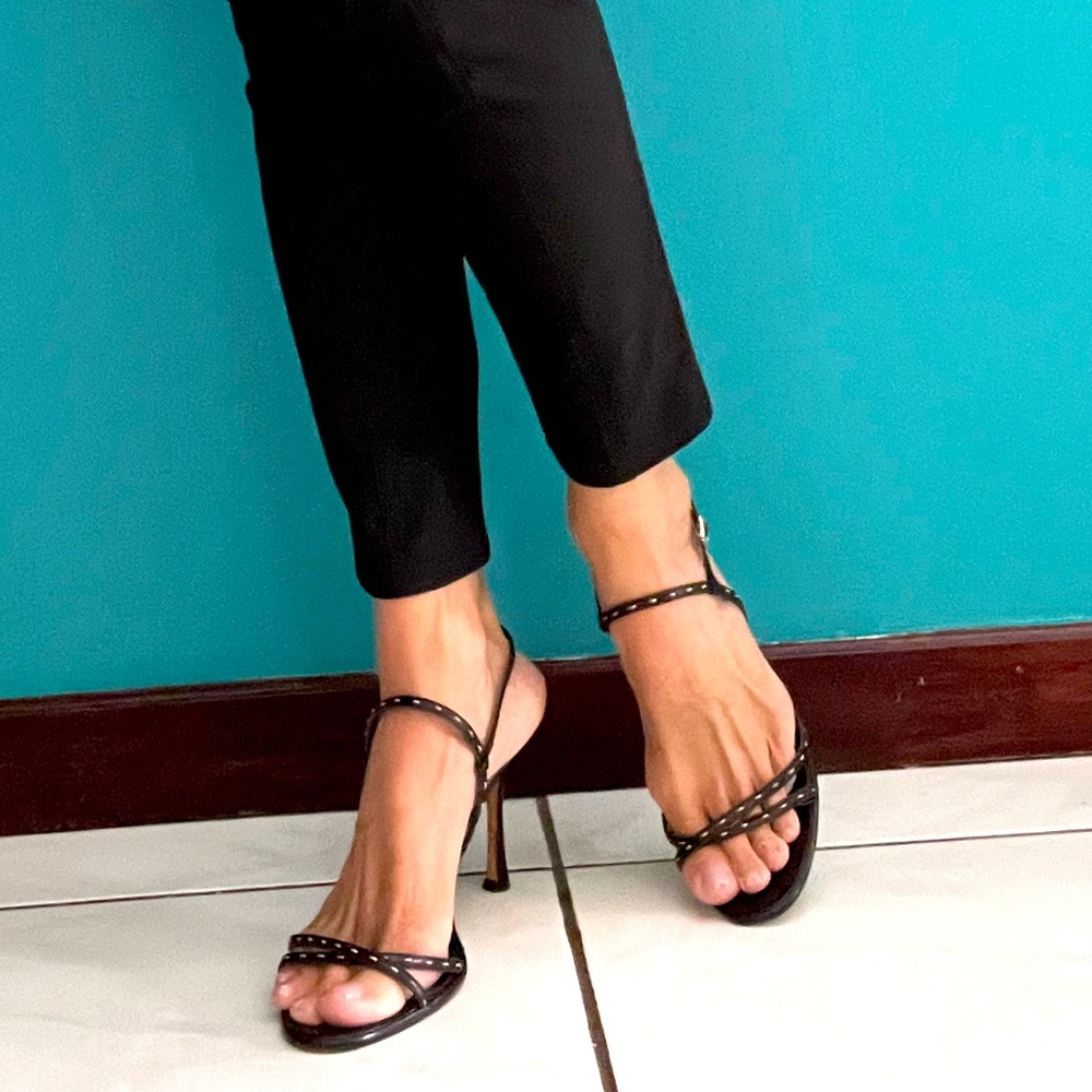 Manolo Blahnik strappy stillettos, black leather, sz 41.5 - Picture 3 of 11